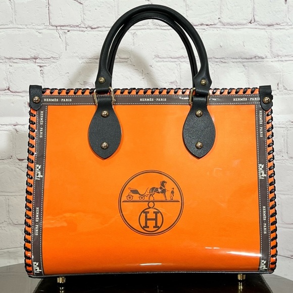 N/A Handbags - A Beautiful tote made by me using an HERMES Gift Bag, Vegan Leather and PVC
